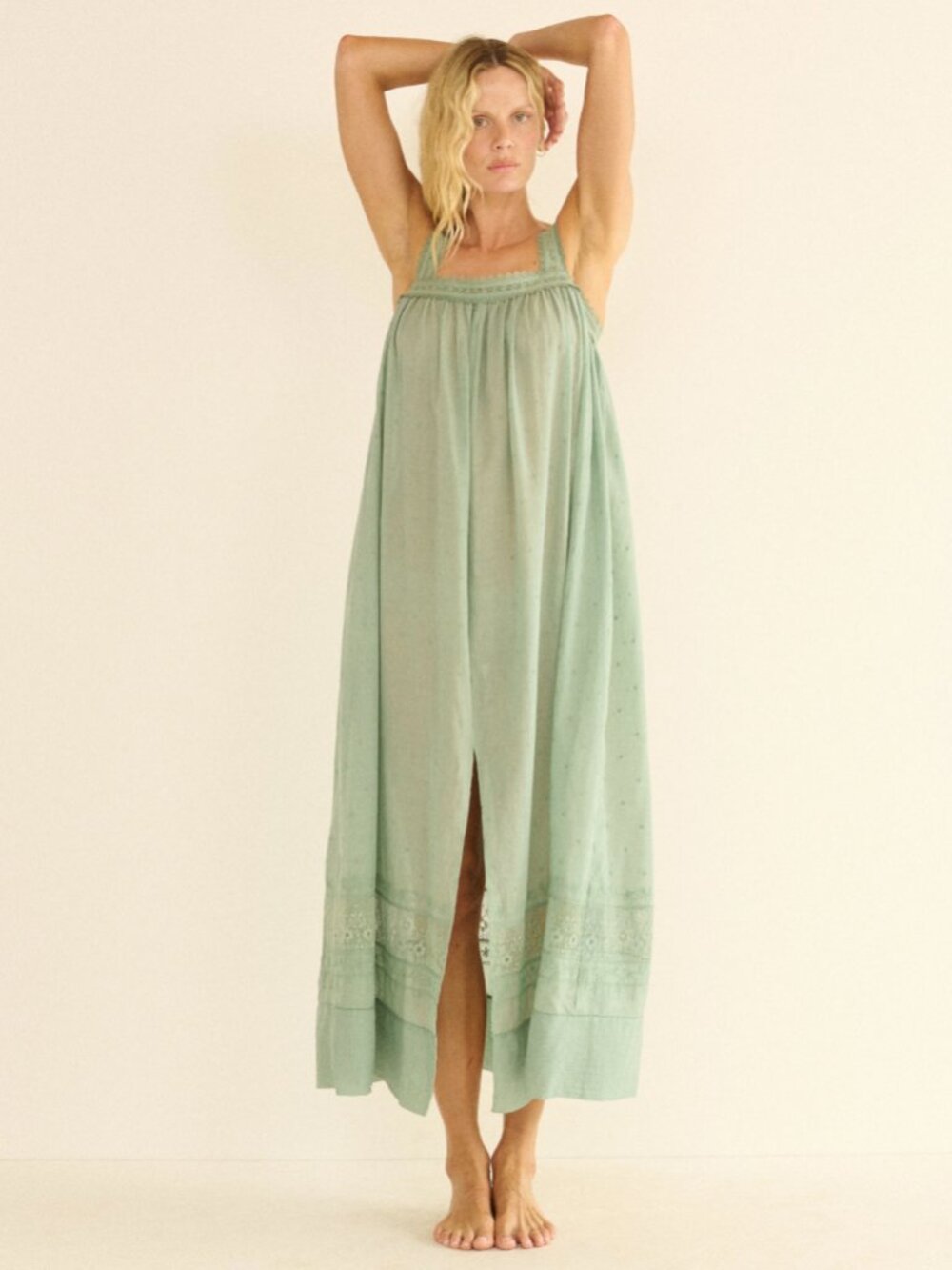 DOEN Elarie dress ALOE green cotton voile RT$398 fairycore embroidered lace NWOT - Picture 4 of 5